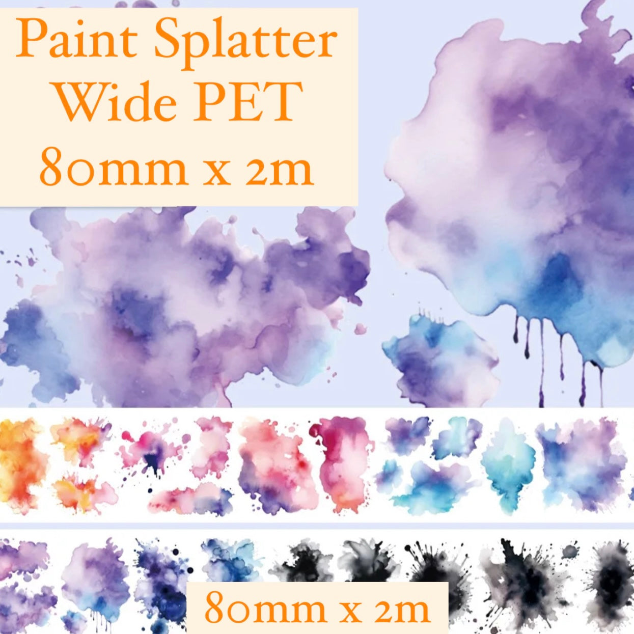 Paint Splatter Wide PET Sticker Tape - 8cm x 2m