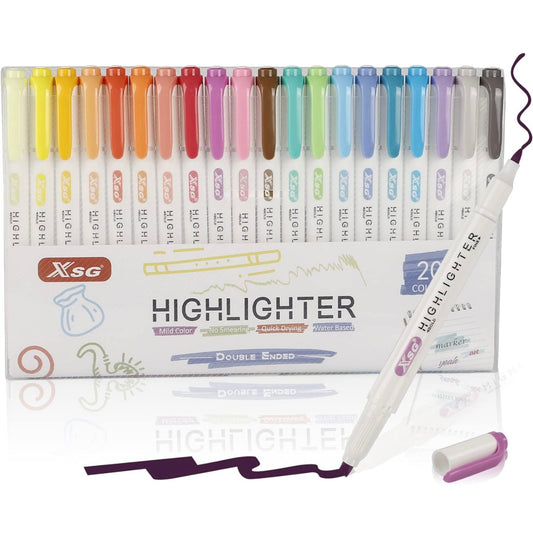 Highlighter Pens Set, 20 Pastel Colours Dual Tip Highlighters,