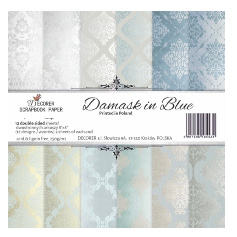 Damask in Blue 8x8 Inch Paper Pack (Double-sided)