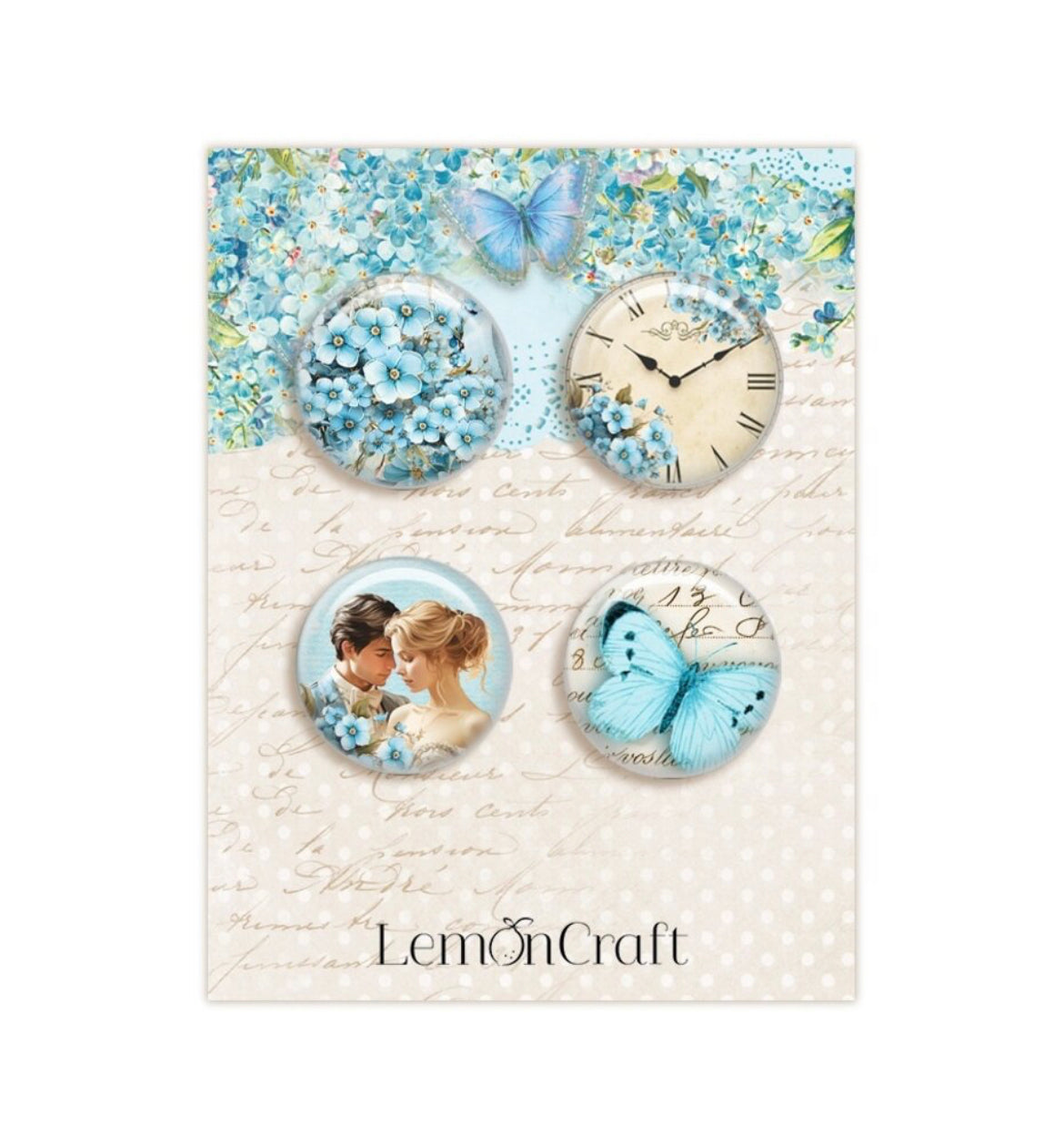 Dear Diary Forget-Me-Not Buttons/Badge (4pcs) - Lemoncraft