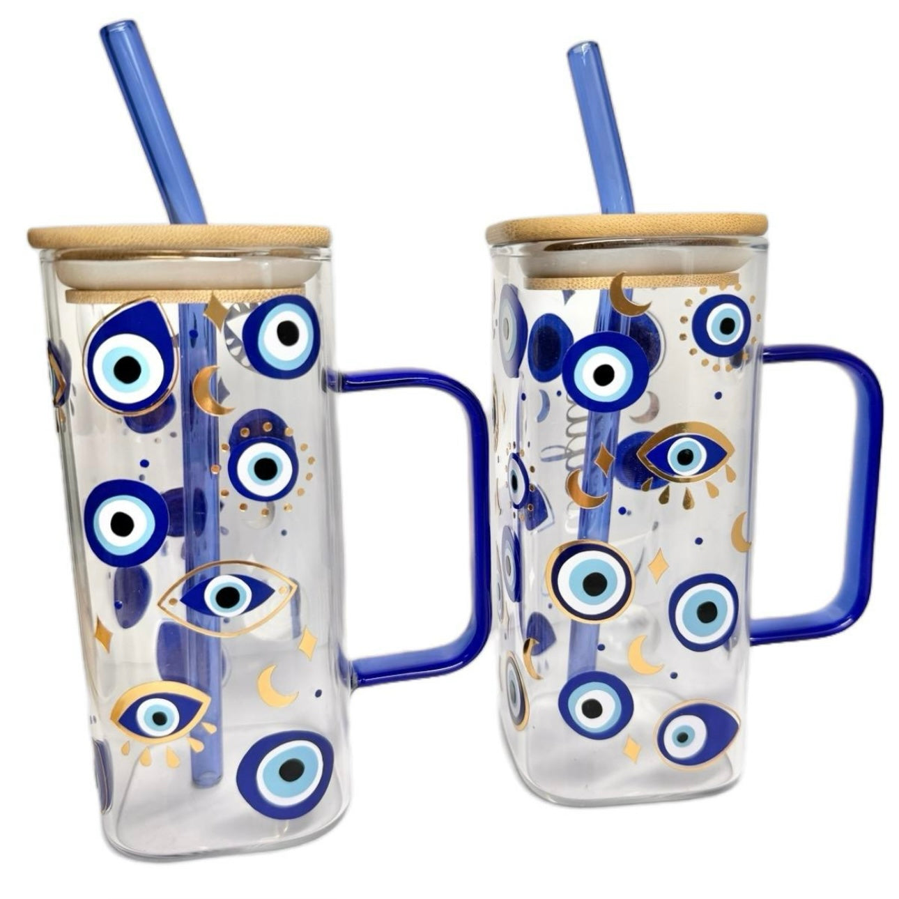 Evil Eye Glass & Straw With Handle - Can be personalised