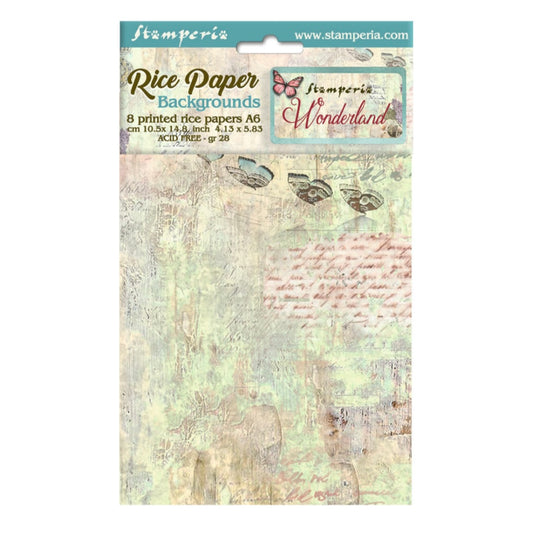 Stamperia - Wonderland A6 Rice Paper Selection Backgrounds (8pcs)