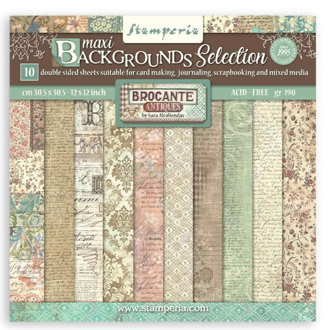 Brocante Antiques Maxi Background 12x12 Inch Paper Pack - Stamperia