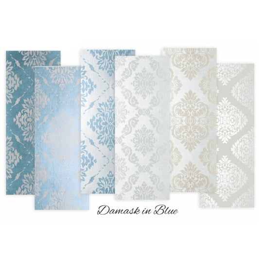 Damask in Blue 3x8 Inch Paper Pack (Double-sided) - Decorer