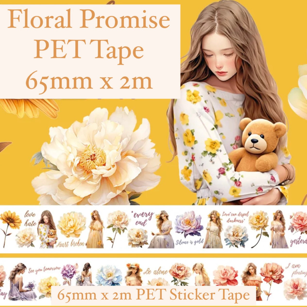 Floral Promise PET Sticker Tape 6.5cm x 2m