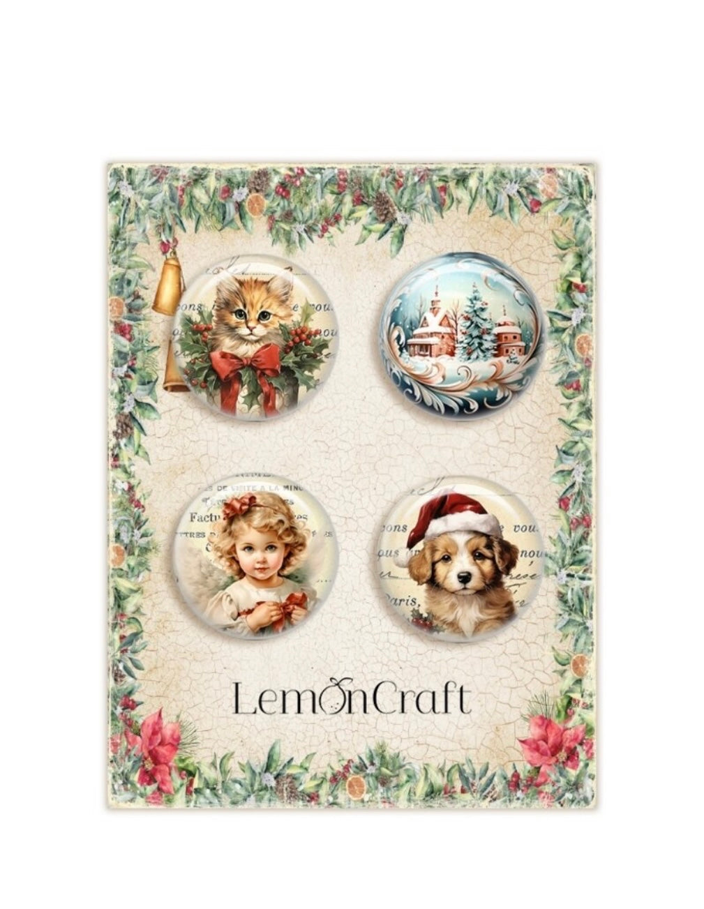 Wonderful Christmas Buttons/Badge (4pcs) - Lemoncraft