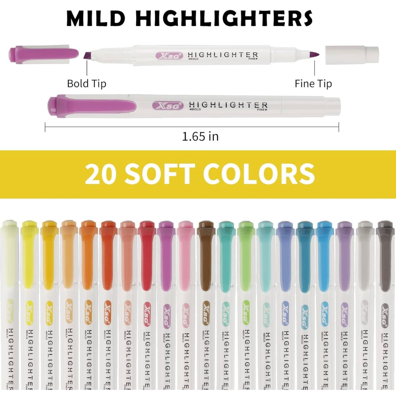 Highlighter Pens Set, 20 Pastel Colours Dual Tip Highlighters,