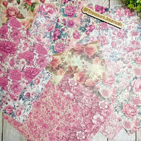 Pink Vintage Florals 6x6 Paper Pack 12pc