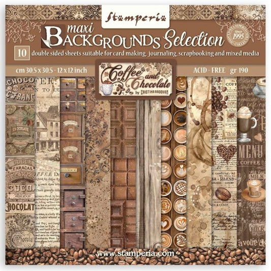 Coffee and Chocolate Backgrounds 12x12 Paper Pad - Stamperia