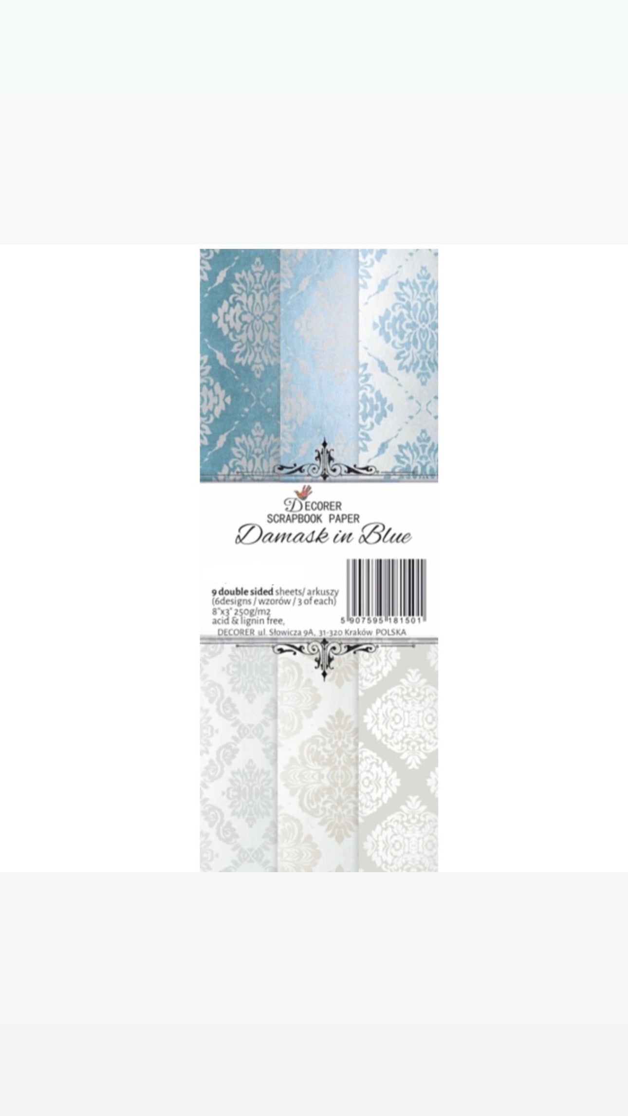 Damask in Blue 3x8 Inch Paper Pack (Double-sided) - Decorer