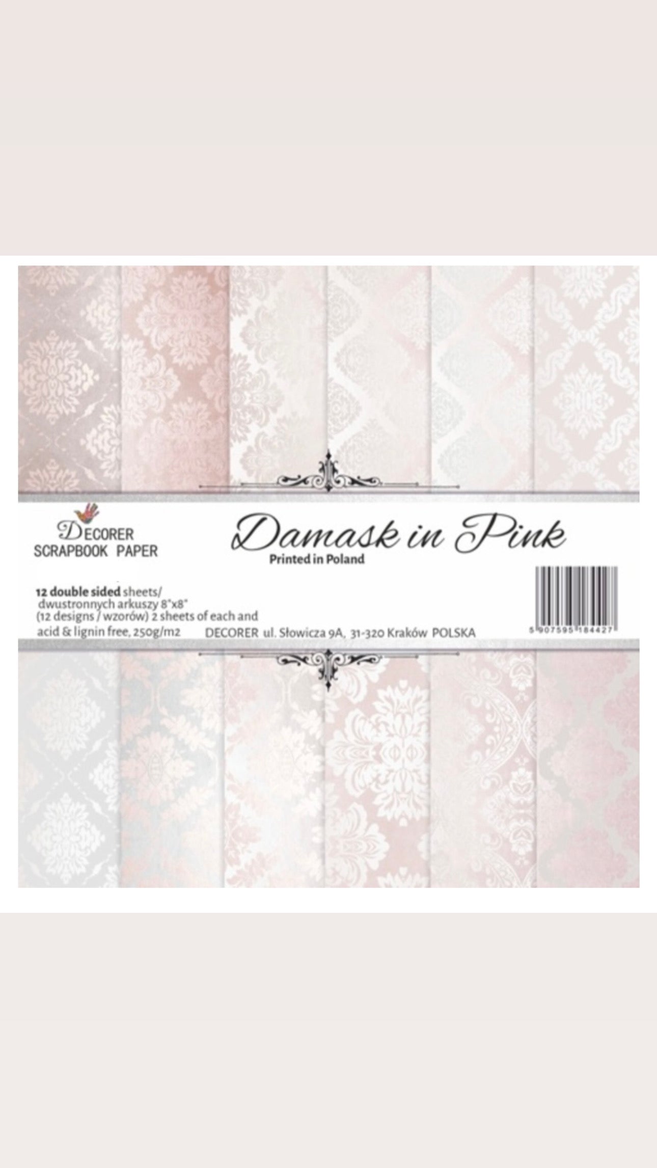 Damask in Pink 8x8 Inch Paper Pack (Double-sided)