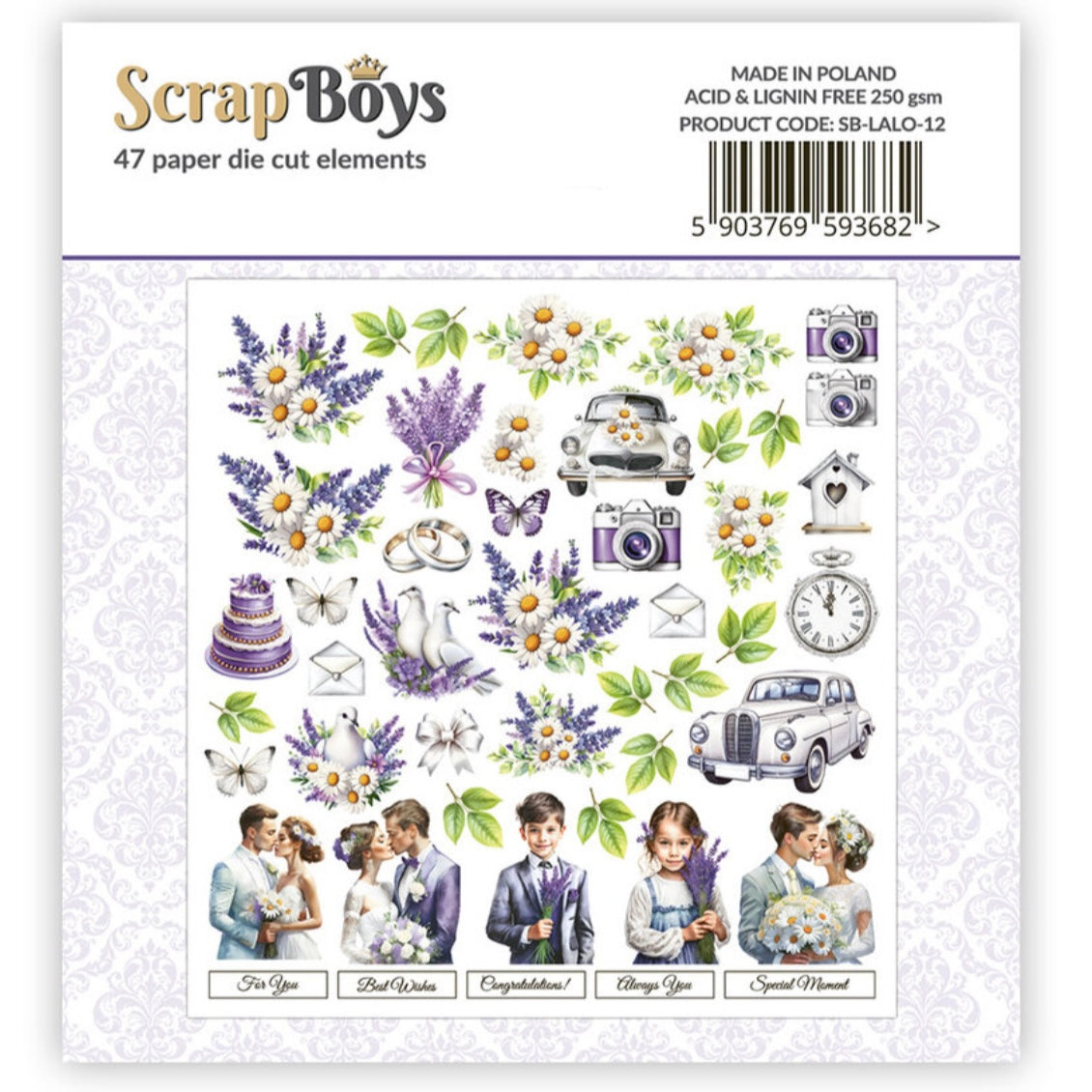 Lavender Love Double Sided Die Cut Elements (47pcs) - Scrapboys