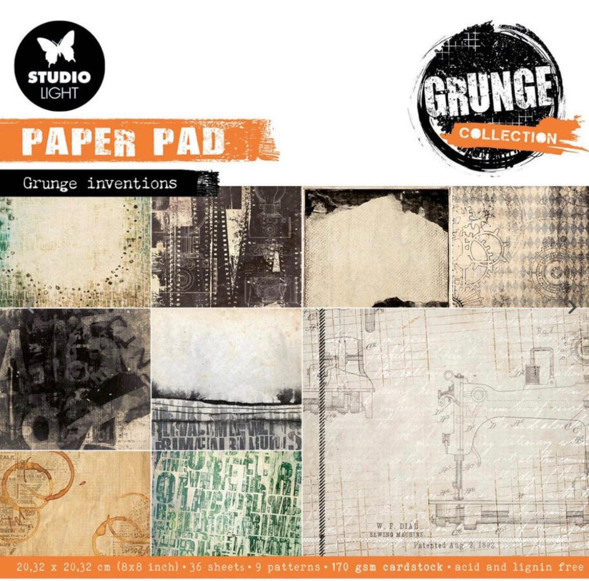 Grunge 8x8 Paper Pad - Studio Light