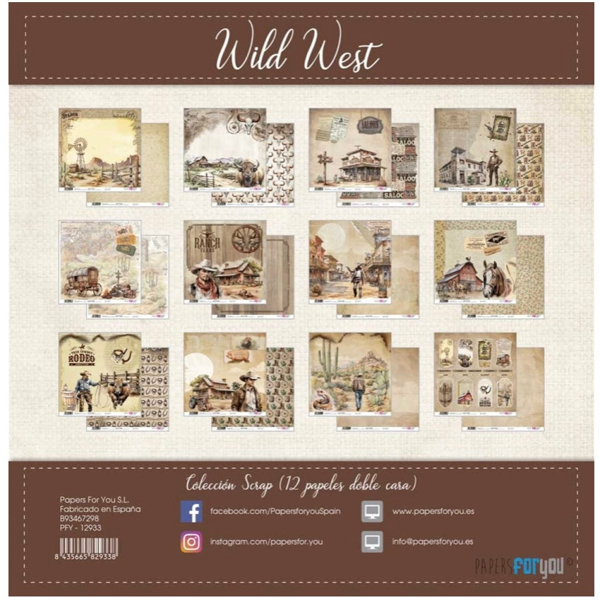 Wild West Scrap Paper Pack 12x12" (12pcs) - Papers For You