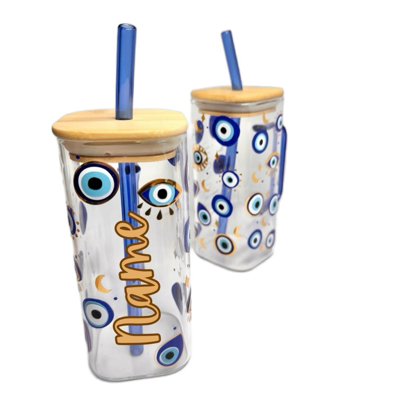 Evil Eye Glass & Straw With Handle - Can be personalised