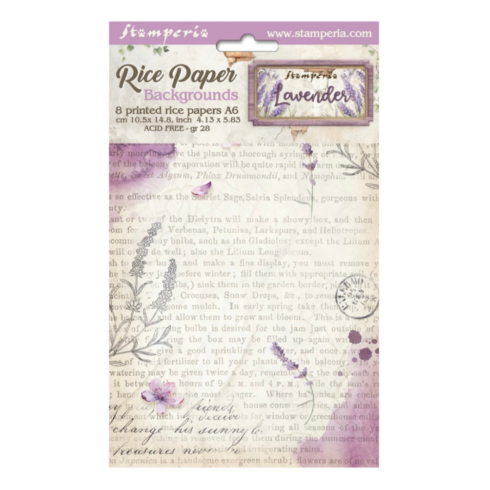 Stamperia - Lavender A6 Rice Paper Selection Backgrounds (8pcs)