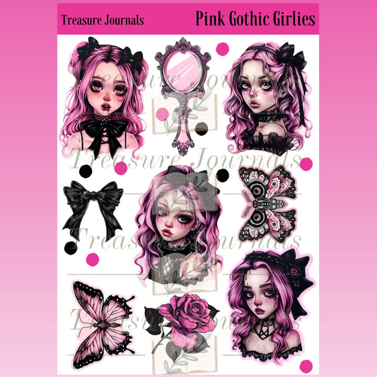 Pink Gothic Girlies Sticker Sheet - Treasure Journals