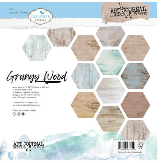 Grungy Wood 12x12 Inch Patterned Cardstock Paper - Elizabeth Craft Design