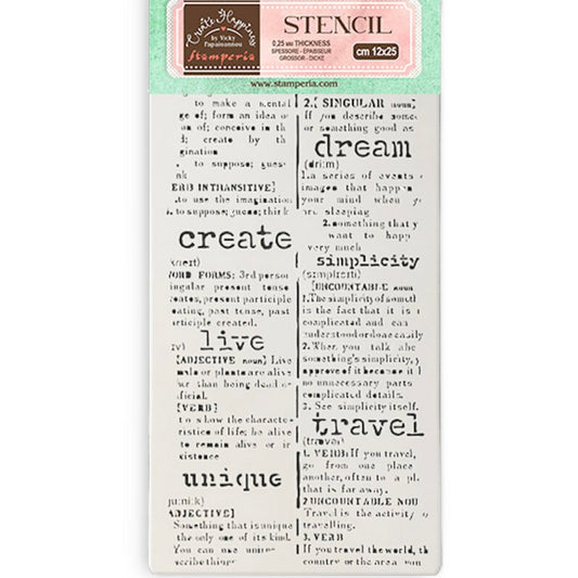 Create Happiness Secret Diary Thick Stencil 12x25cm Dictionary - Stamperia