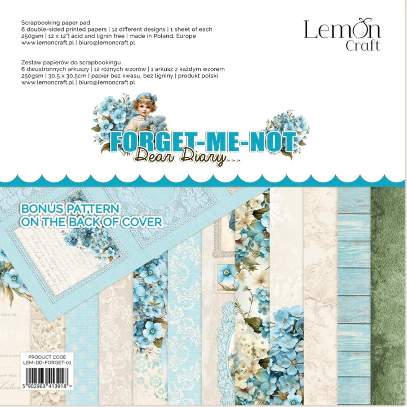 Dear Diary Forget-Me-Not 12x12 Inch Paper Pad - Lemoncraft