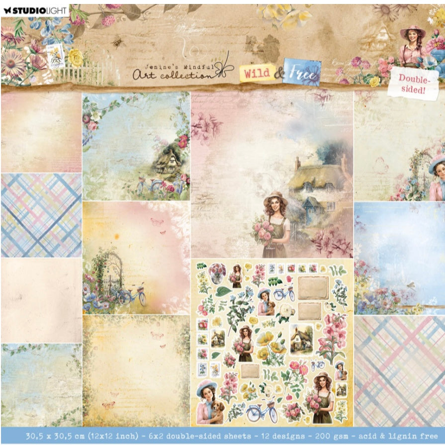 Wild & Free Design Paper Pad 12x12 Inch Scrapbooking - Double-Sided - Jenines Mindful Art - Studio Light