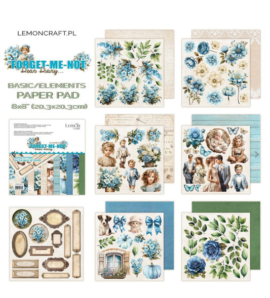 Dear Diary Forget-Me-Not Elements & Basics 8x8 Inch Paper Pad - Lemoncraft