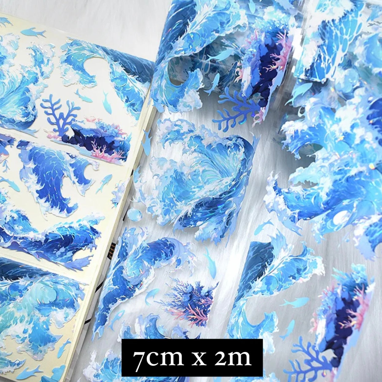 Ocean Waves Wide PET Sticker Tape - 7cm x 2m