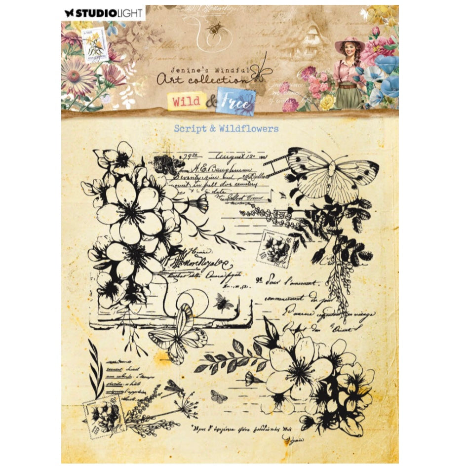 Wild & Free Clear Stamp - Script & Wildflowers - Jenines Mindful Art - Studio Light