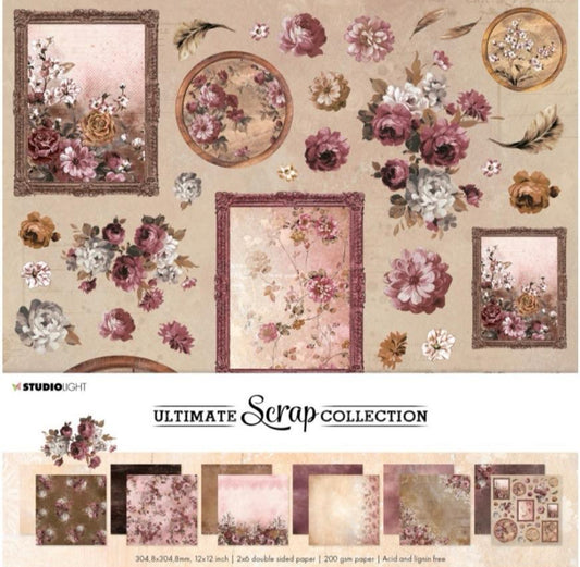 Ultimate Scrap Collection 12x12 Inch Paper Pack Vintage Flowers & Wood