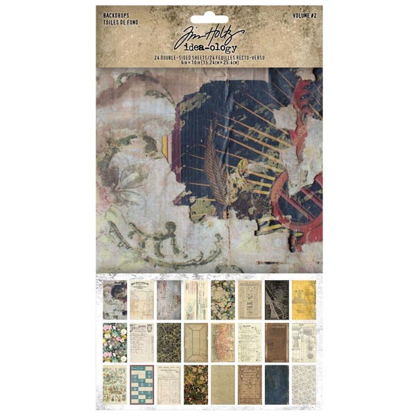 Tim Holtz Idea-Ology 6in x 10in Double-Sided Cardstock Backdrops Volume #2 | 24 Sheets