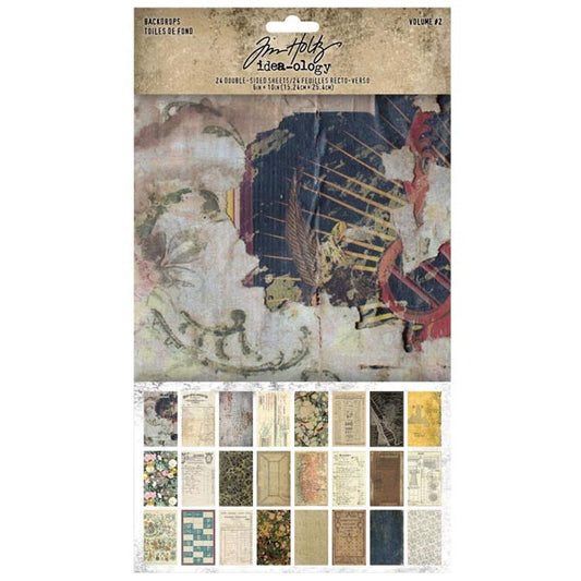 Tim Holtz Idea-Ology 6in x 10in Double-Sided Cardstock Backdrops Volume #2 | 24 Sheets