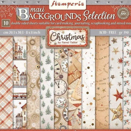 Stamperia - Gear up for Christmas 8x8 Inch Paper Pack Maxi Background Selection