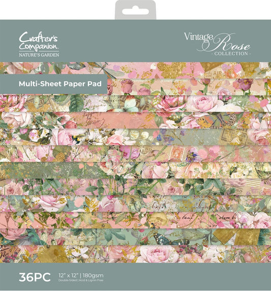 Vintage Rose 12x12 Inch Paper Pad - Crafters Companion