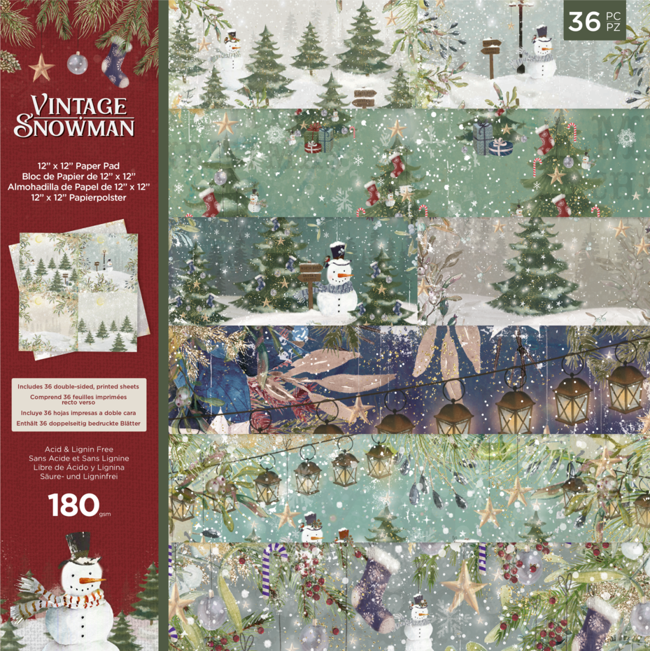 Vintage Snowman 12x12 Inch Paper Pad - Crafters Companion