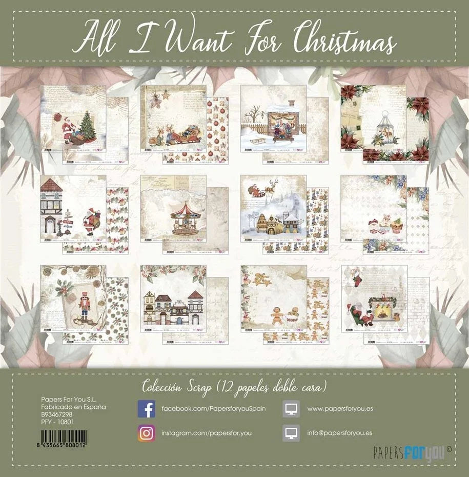 All I Want For Christmas Scrap Paper Pack (12pcs) - Papers For You