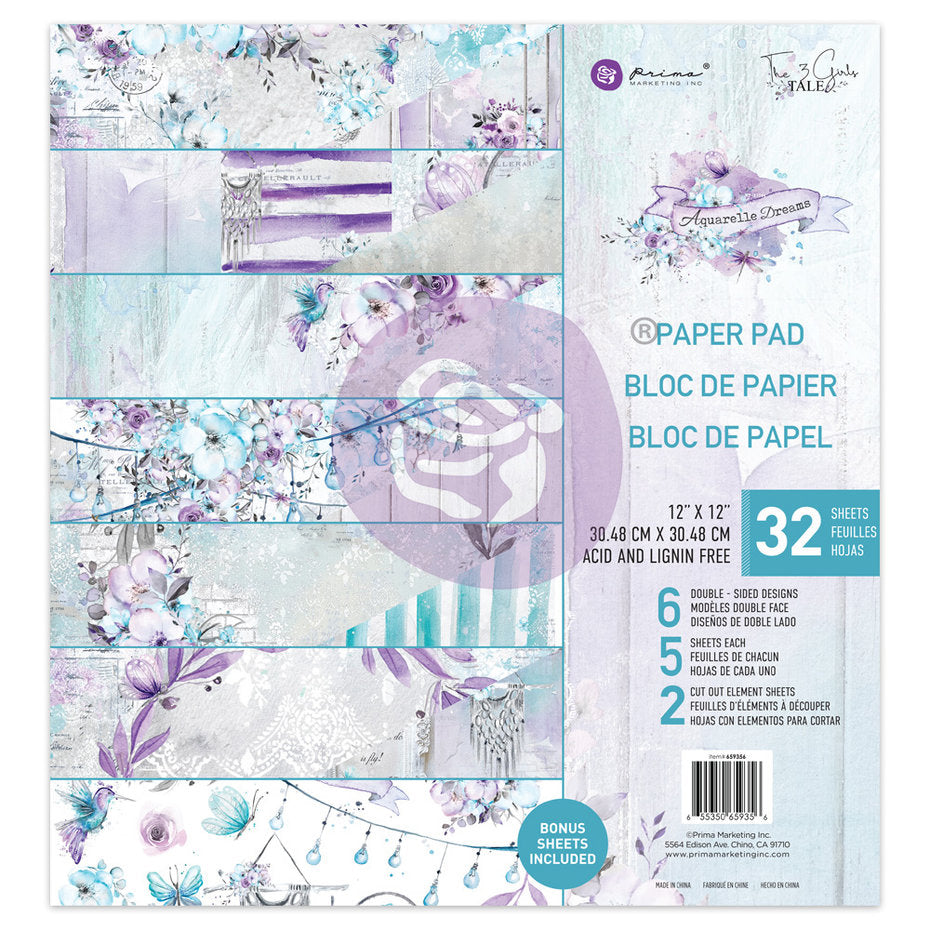 Aquarelle Dreams 12x12 Inch Paper Pad - Prima Marketing