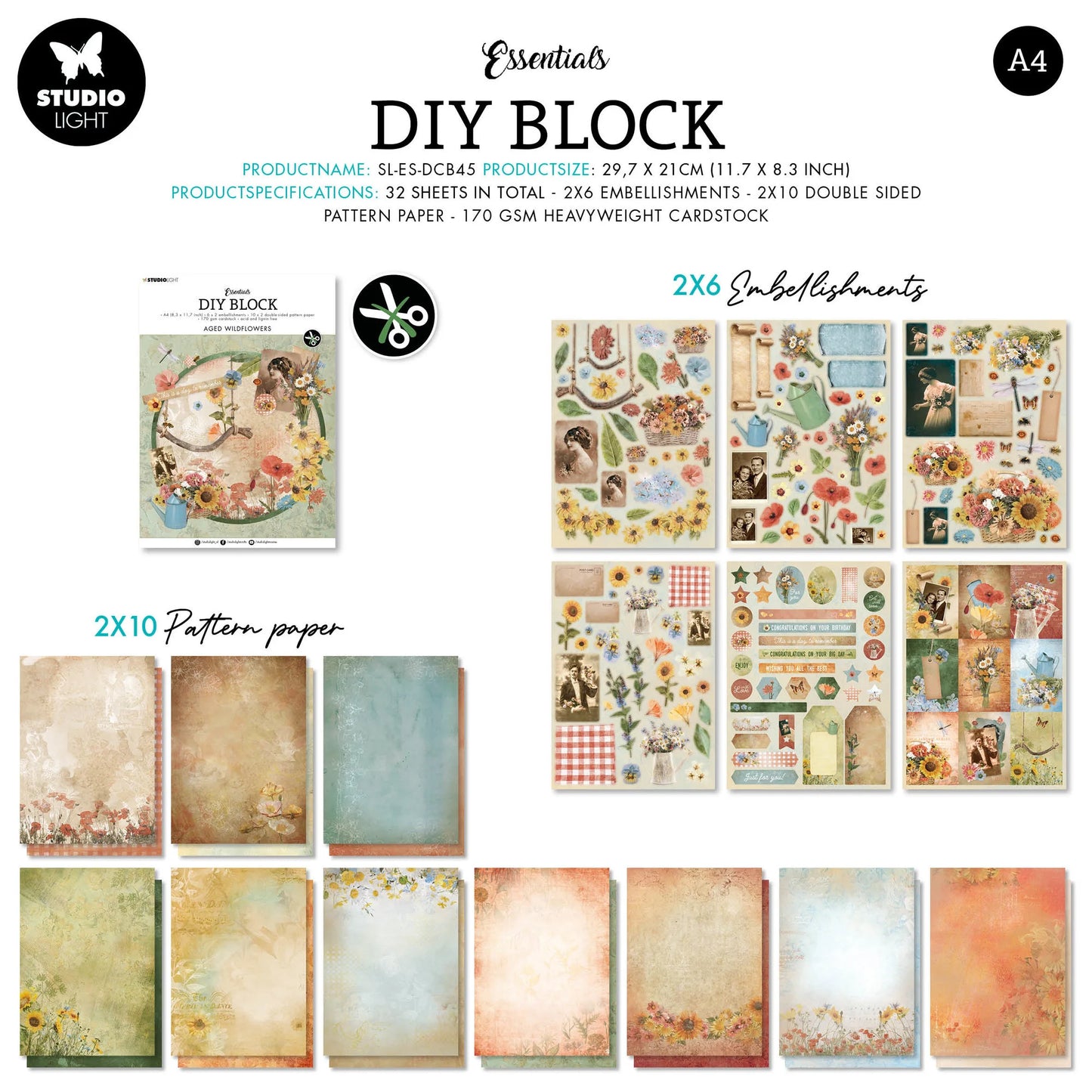 Aged Wildflowers DIY Block - Studio Light